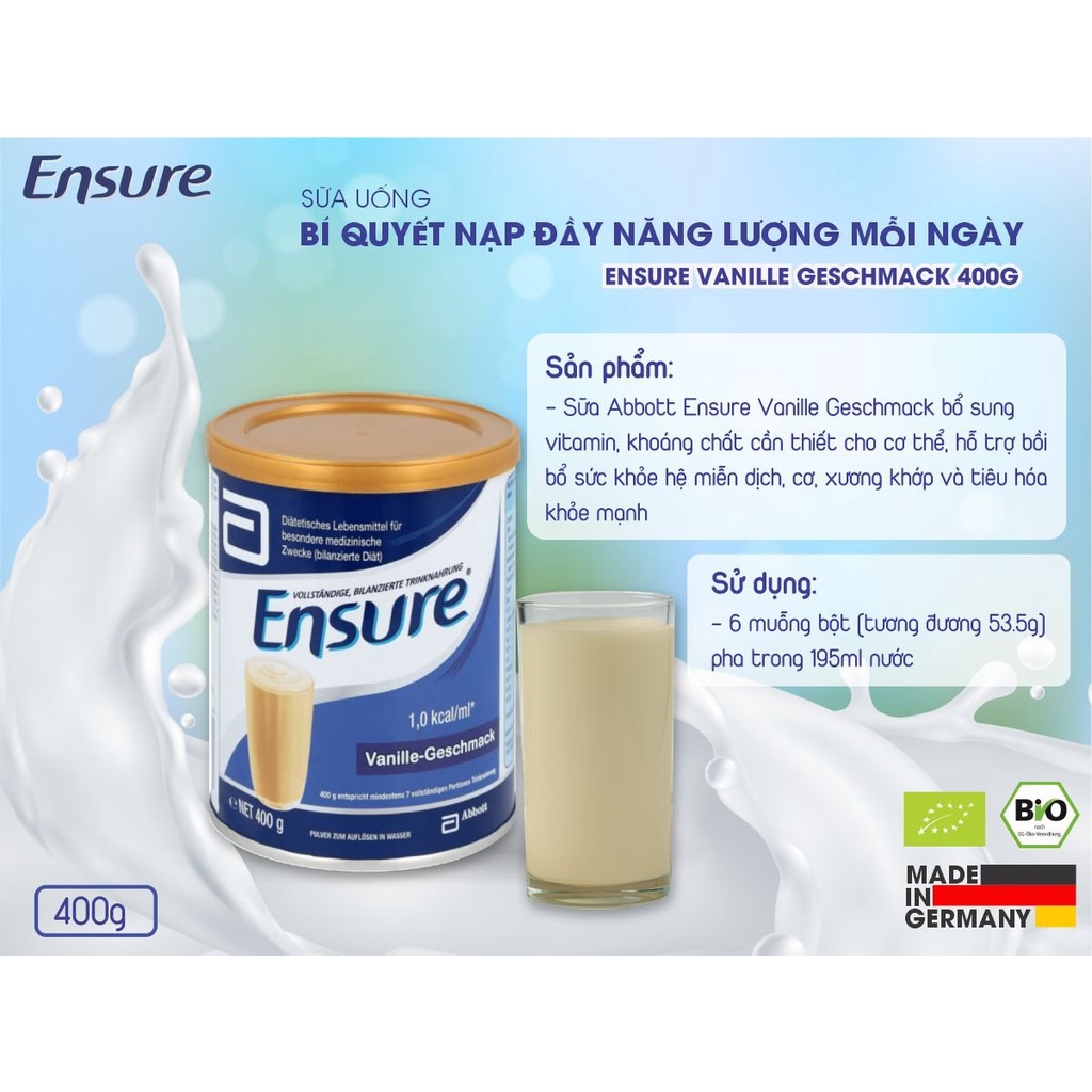 Sữa ensure Đức ENSURE VANILLE  - Date T3/2024 , vận chuyển đường bay 100%