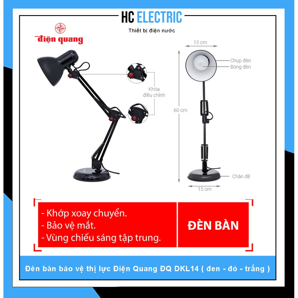 [ FREE SHIP ] Đèn bàn bảo vệ thị lực Điện Quang - ĐQ DKL14/ĐQ DKL03 - 2700K/6500K