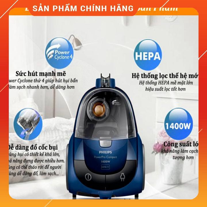 Máy hút bụi gia đình Philips FC8471/81 công suất 1400W hộp chứa bụi 1.5L - Bảo hành 12 tháng SM