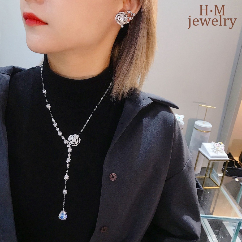 Bộ Trang Sức Mạ Bạc 925 Đính Hoa Hồng Sang Trọng