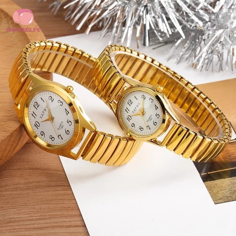 Fashion Stainless Steel Elastic Band Business Quartz Watch/ Luxury Large Dial Round Quartz Couple Watches