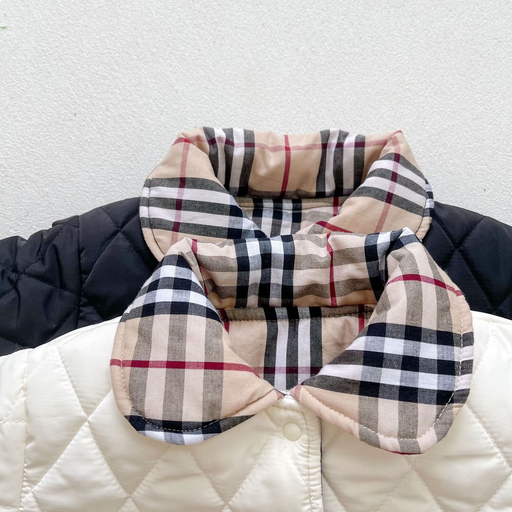 Áo khoác gió chần bông tay dài cổ phối kẻ B.BR giữ ấm dành cho bé phong cách Hàn Quốc
