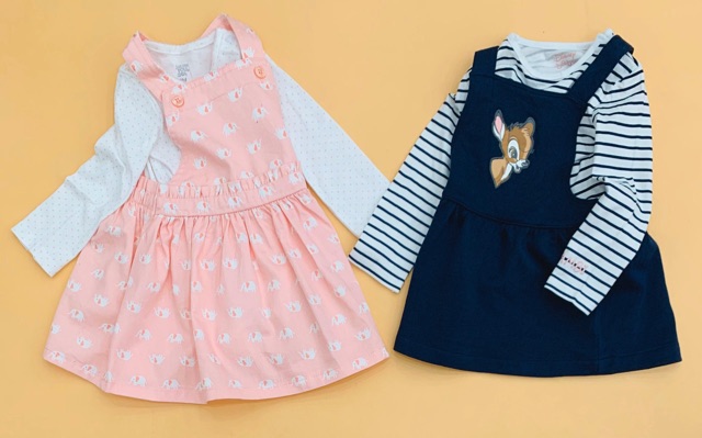 Set body/áo thun và váy yếm bé gái