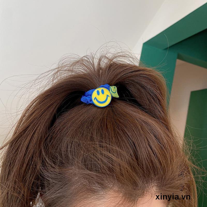 Dây buộc tóc cao su co giãn họa tiết hoa mặt cười xinh xắn cho nữ