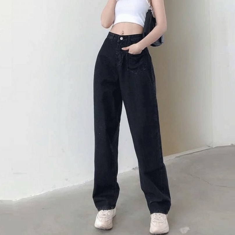 Quần jean ống rộng - Quần bò nữ dáng suông lưng cao 1 túi trước cá tính phong cách Hàn Quốc | BigBuy360 - bigbuy360.vn