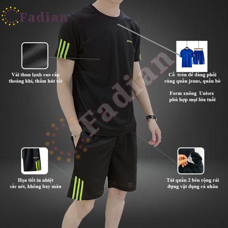 Set đồ bộ nam nữ mặc nhà, bộ quần áo thể thao tay ngắn SPORT phối sọc thời trang phong cách Ulzzang Unisex (mẫu mới)  ྇