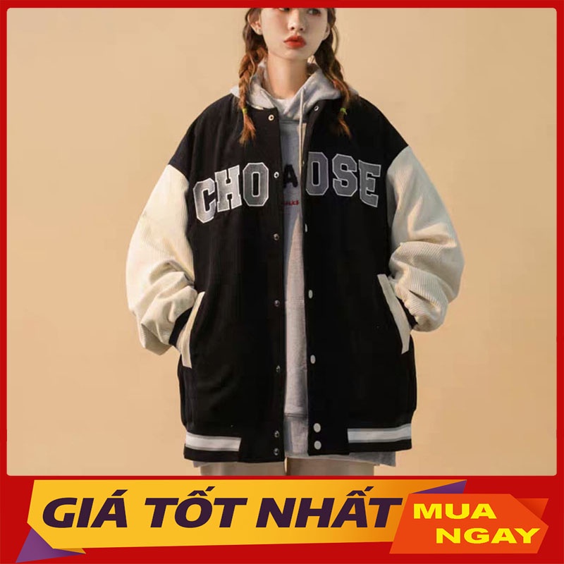 Áo Khoác Bomber Chất Nhung Tăm 2 Lớp Thêu Chữ CHOOSE M510