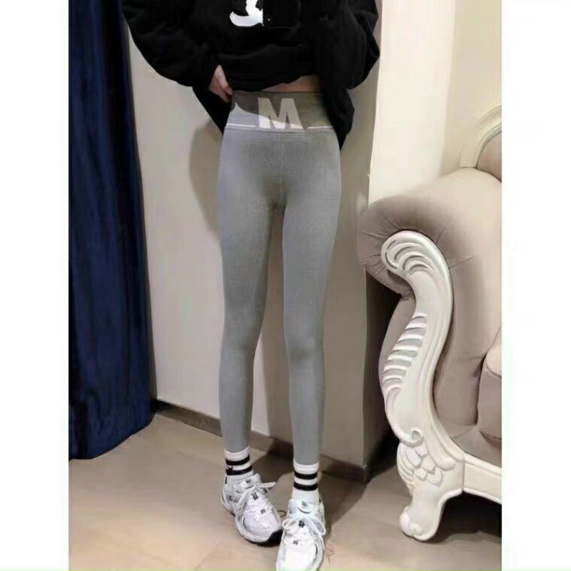Quần legging gân tăm cạp cao ôm bụng tạo dáng chân dài chữ M