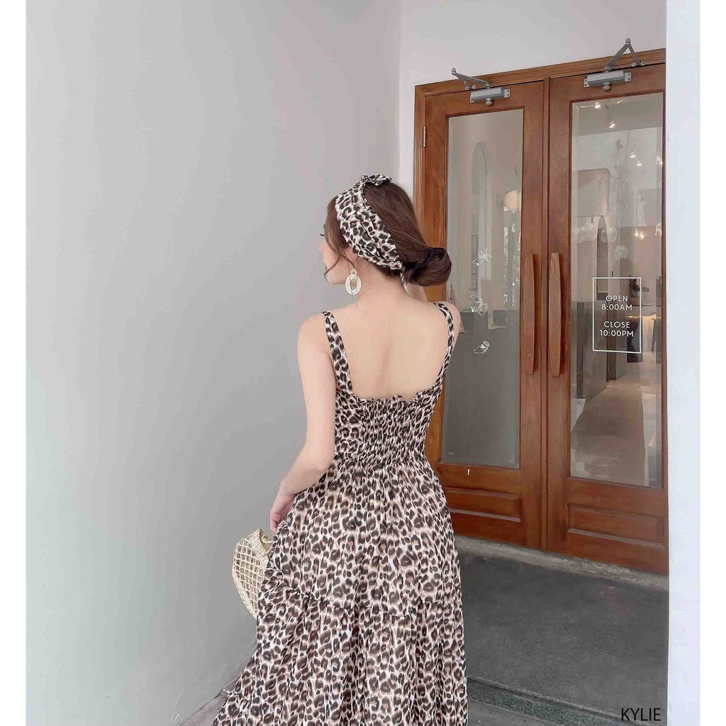 NAPUBEE Đầm Maxi Da Beo Leopard Kèm Turban - Váy Midi 2 Dây Dự Tiệc Đi Biển Sang Trọng KYLIE DRESS