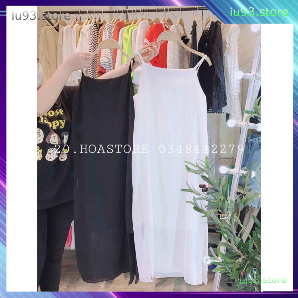 (VNXK RẺ) VÁY HAI DÂY MAXI VOAN DÀI HOT - ĐẦM SUÔNG 2 LỚP MÀU TRẮNG ĐEN - iu93.store