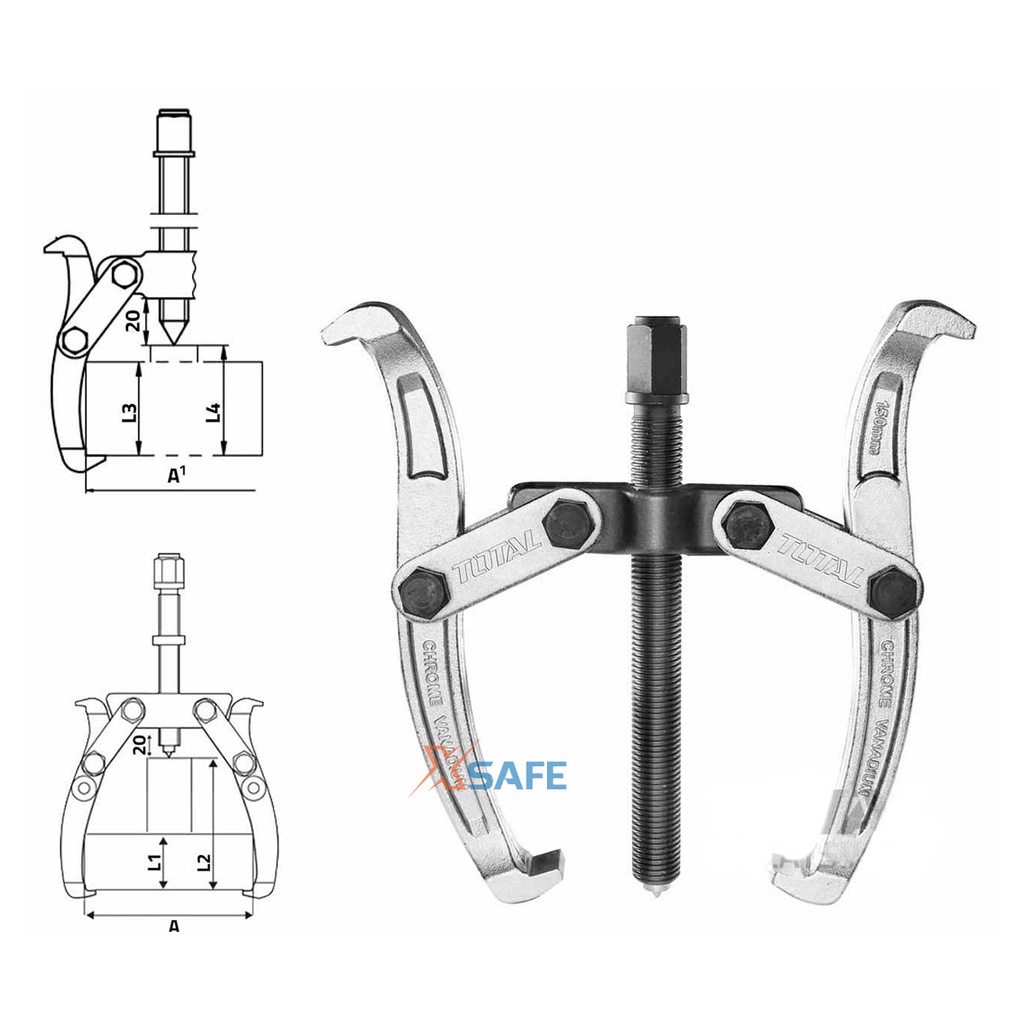 Cảo 2 chấu đa năng cao cấp TOTAL thép Cr-V cứng không gỉ chịu lực cực tốt gia công sửa chữa đá gỗ kim loại kính