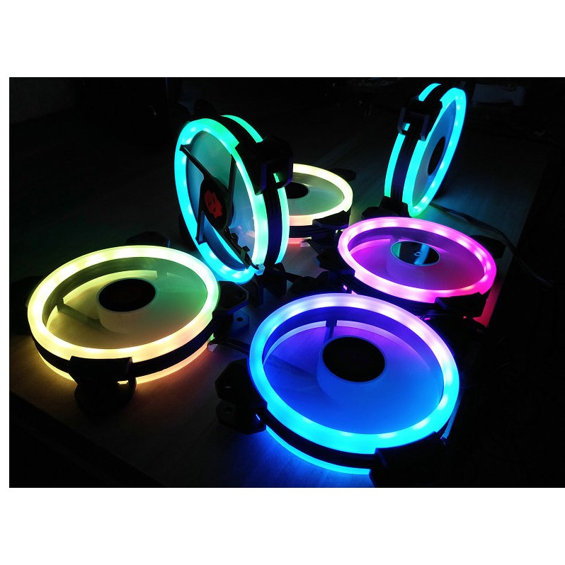 Bộ 6 Quạt Tản Nhiệt, Fan Case Coolmoon V2 Led RGB Dual Ring  - Kèm Bộ Hub Sync Main, Đổi Màu Theo Nhạc