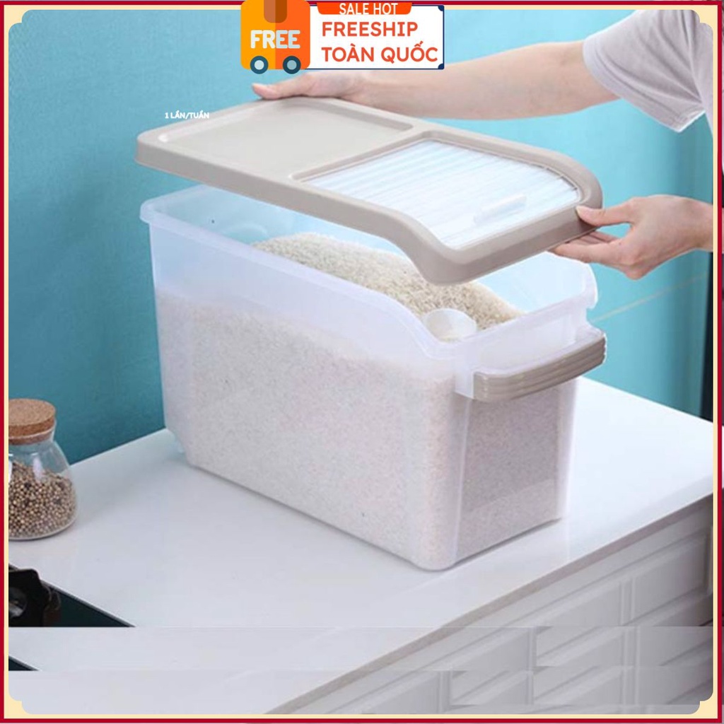 PVN31207 Thùng nhựa đựng gạo thông minh 15kg có bánh xe đa năng đựng ngũ cốc T2 .
