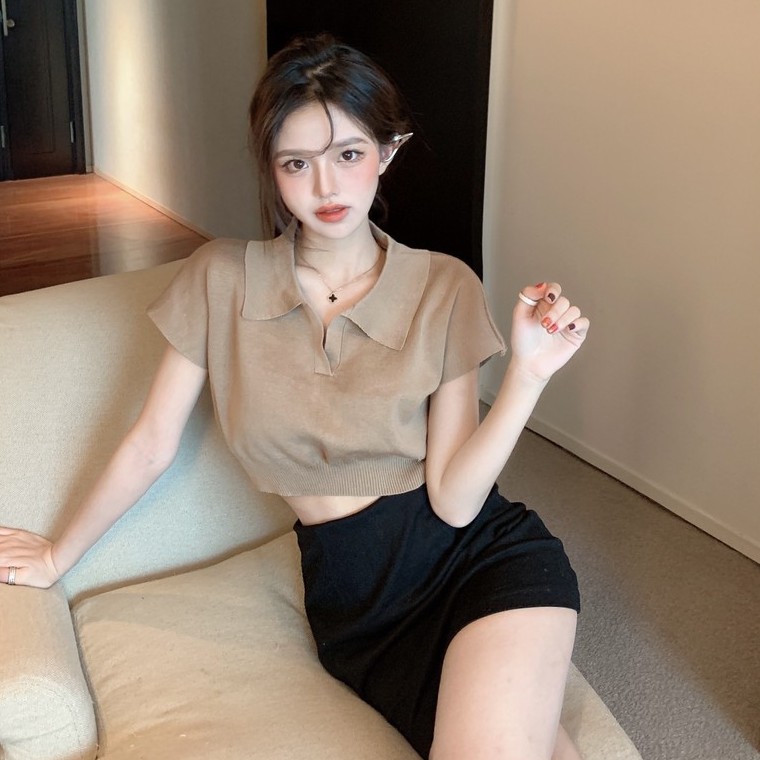 Áo Thun Nữ Có Cổ Croptop Dệt Kim Không Tay Cổ Chữ V Thời Trang Gợi Cảm 4 Màu Tùy Chọn Dành Cho Nữ