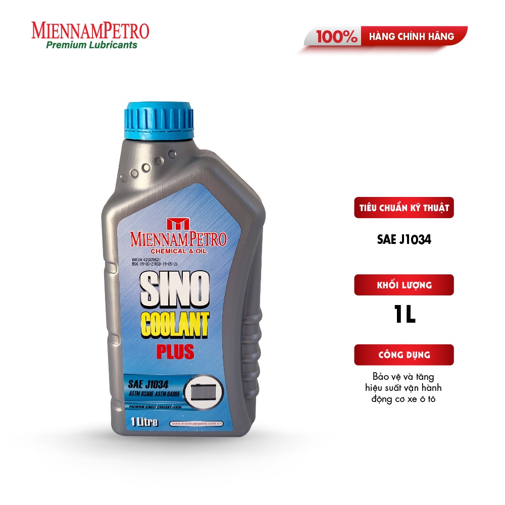 Nước Làm Mát MiennamPetro Sino Coolant Plus SAE J1034 1L Phù Hợp Xe Máy, Xe Ô Tô Và Thiết Bị Công Nghiệp
