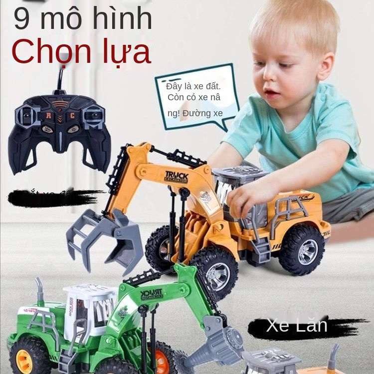 ○☸♕Máy xúc điều khiển từ xa cho trẻ em, máy xúc, ô tô đồ chơi, cậu bé, máy xúc, máy ủi, xe kỹ thuật đa chức năng