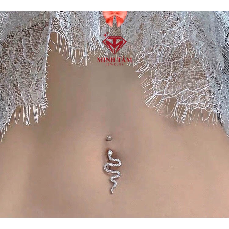 Khuyên rốn bạc hình rắn nạm đá bạc 925 nhập khẩu cao cấp Minh Tâm Jewelry