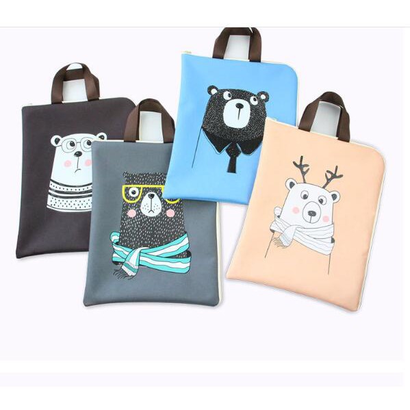 Túi Đựng iPad / Tài Liệu Khổ A4 Bằng Vải Canvas Chống Thấm Nước Có Khóa Kéo Đa Năng Tiện