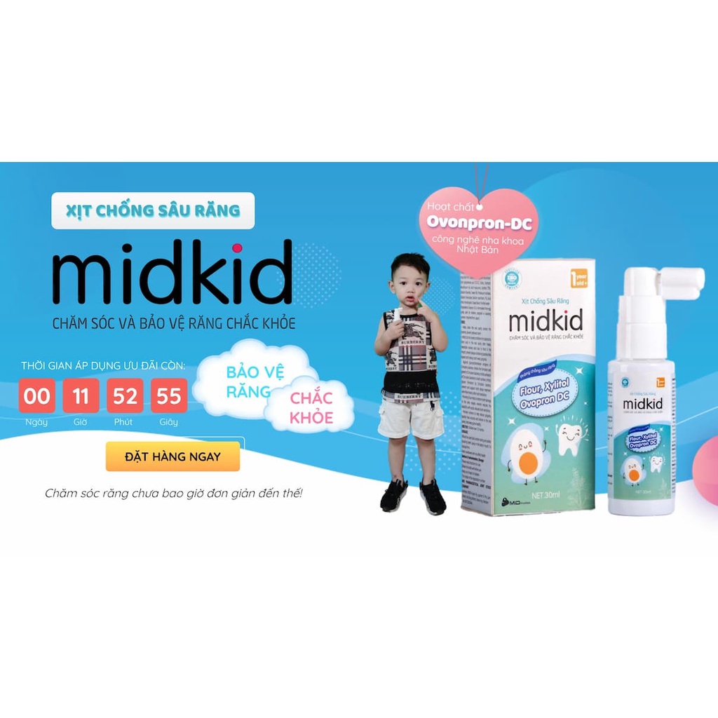 Xịt chống sâu răng Midkid - Ngừa sâu răng hôi miệng ố vàng răng cho bé (Lọ 30ml)