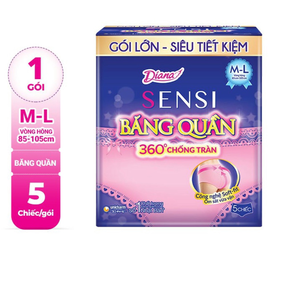 Băng đêm dạng quần Diana Size M-L gói lớn siêu tiết kiệm 5 chiếc/gói