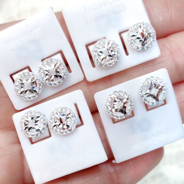 Bông tai bạc Bông mặt kim tiền nạm đá trắng Van Jewelry V10386 hàng công nghệ phay sáng