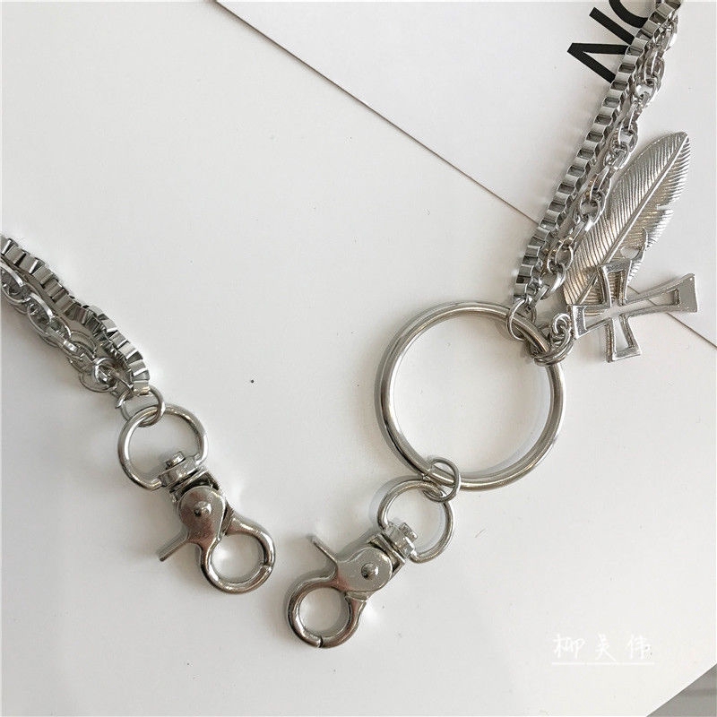 Chuỗi xích kim loại đeo thắt lưng quần nhiều lớp phong cách hiphop