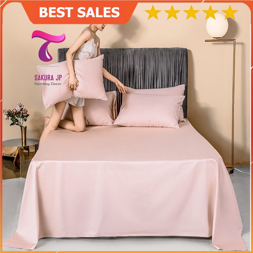 [RẺ VÔ ĐỊCH] Bộ Drap Cotton 60s - Ga Gối Cotton Lụa Satin Cao Cấp Sakura JP Bedding Decor