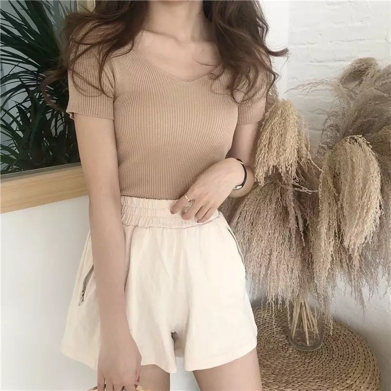 Áo len nữ 💖FREESHIP💖 Áo len tăm mềm ngắn tay cổ tim nhiều màu đủ size