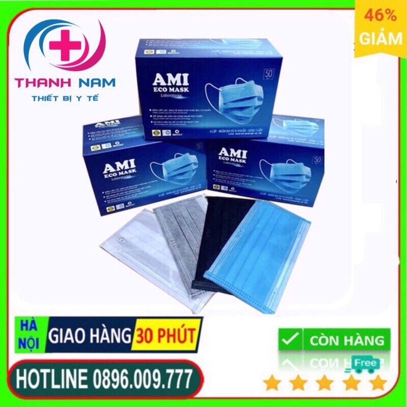 1 Thùng 50 Hộp Khẩu Trang Y Tế Ami 4 Lớp (Hộp 50 Chiếc)