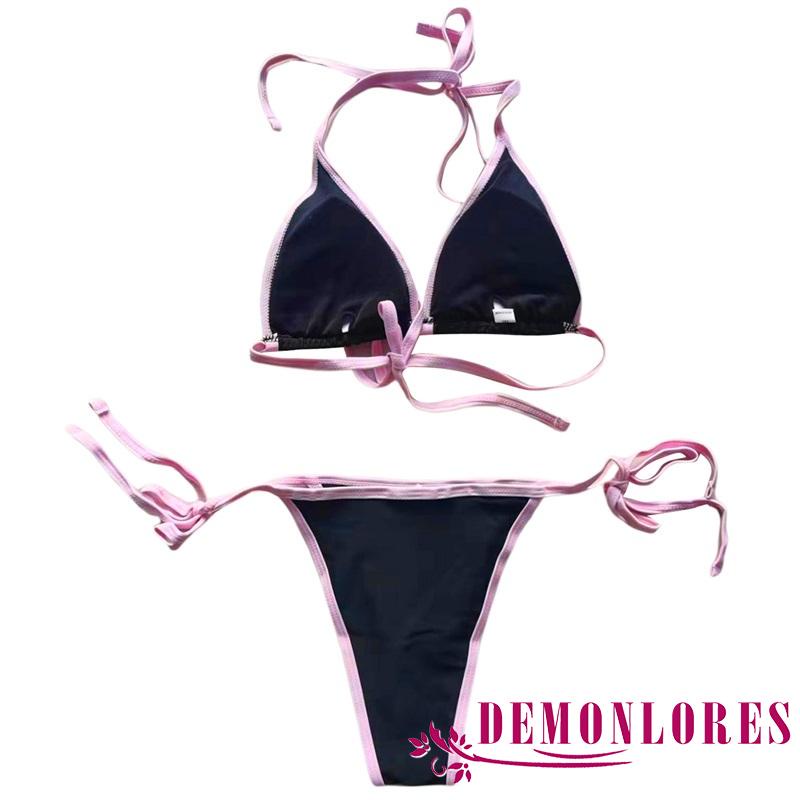 Set bikini 2 mảnh gồm áo ngực có mút đệm in hình đầu lâu kèm quần lót thời in chữ vui nhộn thời trang cá tính cho nữ
