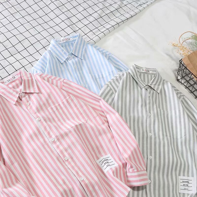 Áo Sơ Mi Tay Dài Dáng Rộng Họa Tiết Kẻ Sọc Thời Trang Mùa Hè Phong Cách Hồng Kông Mới Cho Nam 2022