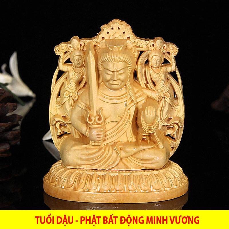 Tượng Phật bản mệnh đặt xe Ô Tô - Bàn làm việc gỗ Hoàng dương - tặng miếng dán và vòng tay