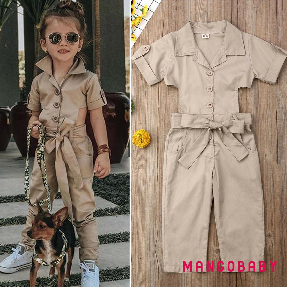 Jumpsuit tay ngắn phối nơ dễ thương cho bé gái