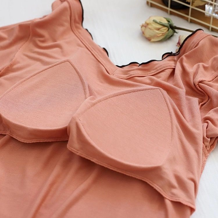 Đầm Ngủ Tay Ngắn Màu Trơn Có Mút Đệm Ngực Dễ Thương Dành Cho Nữ