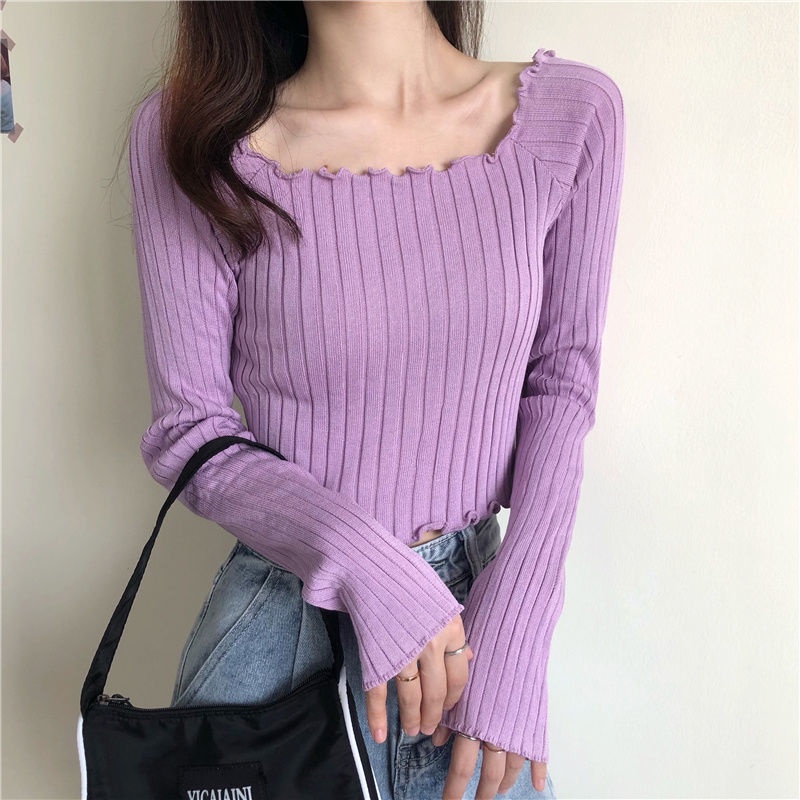 Áo sweater nữ PERTY tay dài màu trơn thời trang phong cách Hàn Quốc