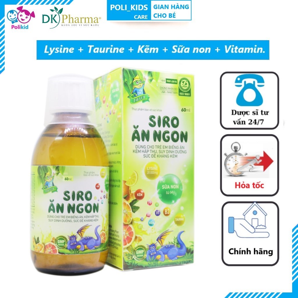 Siro ăn ngon TASTY 60ml cho bé Ăn ngon, kích thích vị giác, tăng cường hấp thụ - Dkpharma
