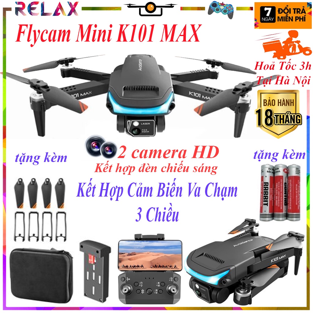 Drone Flycam K101 MAX quay phim chụp ảnh HD - trang bị đèn led trợ sáng trong camera, Máy bay flycam mini giá rẻ