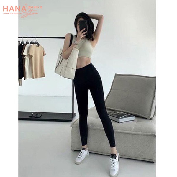 Quần Legging dài nữ cạp cao nâng mông vải cotton dày mỏng quần tregging nữ trơn ôm tập gym yoga ở nhà 505