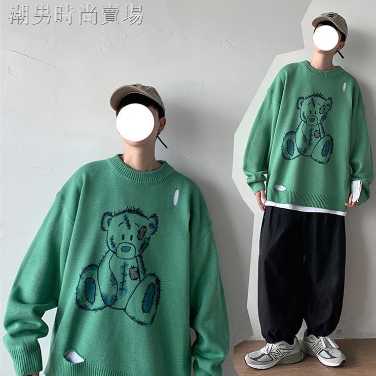 Áo Sweater Dáng Rộng Phối Rách Kiểu Hip-Hop Hồng Kông Cá Tính Cho Nam