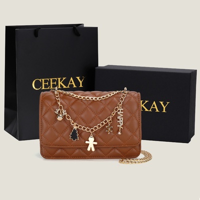 🌸Hàng Order🌸 Túi Xách Nữ CEEKAY Kẻ Lưới Da Trần Quai Da Phối Xích Kèm Vật Trang Trí Sang Chảnh Nữ Tính 🌸Hàng Quảng Châu