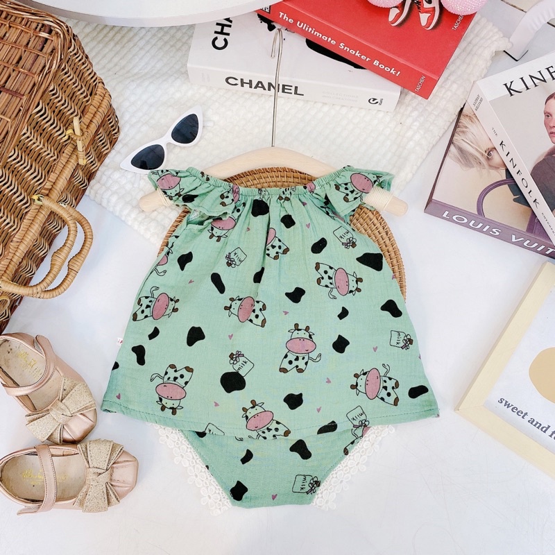 (MS12)Bộ ba lỗ chun vai hình ngộ nghĩnh chất liệu muxolin cho bé đáng yêu