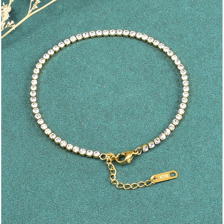 Lắc Chân Đính Nguyên Vòng Đá Zircon Nhân Tạo Titan Ko Đen TT 4387