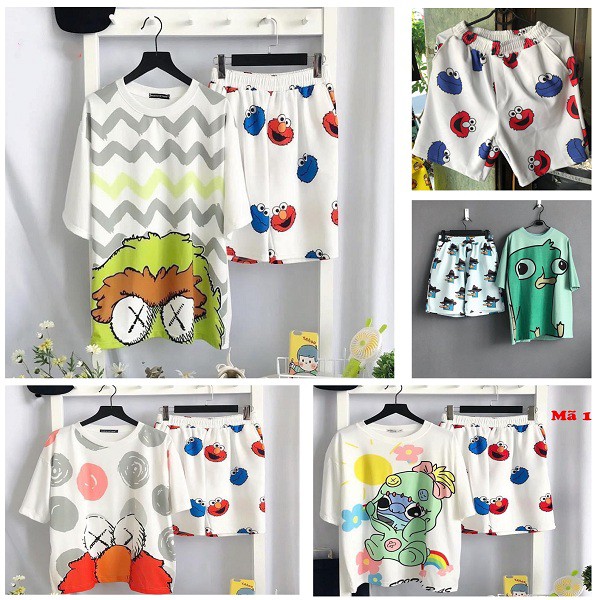 Bộ quần hoạt hình ELMO + Áo thun unisex form rộng tay lỡ