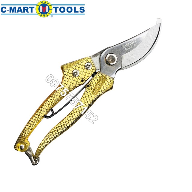 Bộ 2 kéo cắt cành lưỡi thép không gỉ C-Mart, cán hợp kim Carbon cứng vẩy rồng vàng