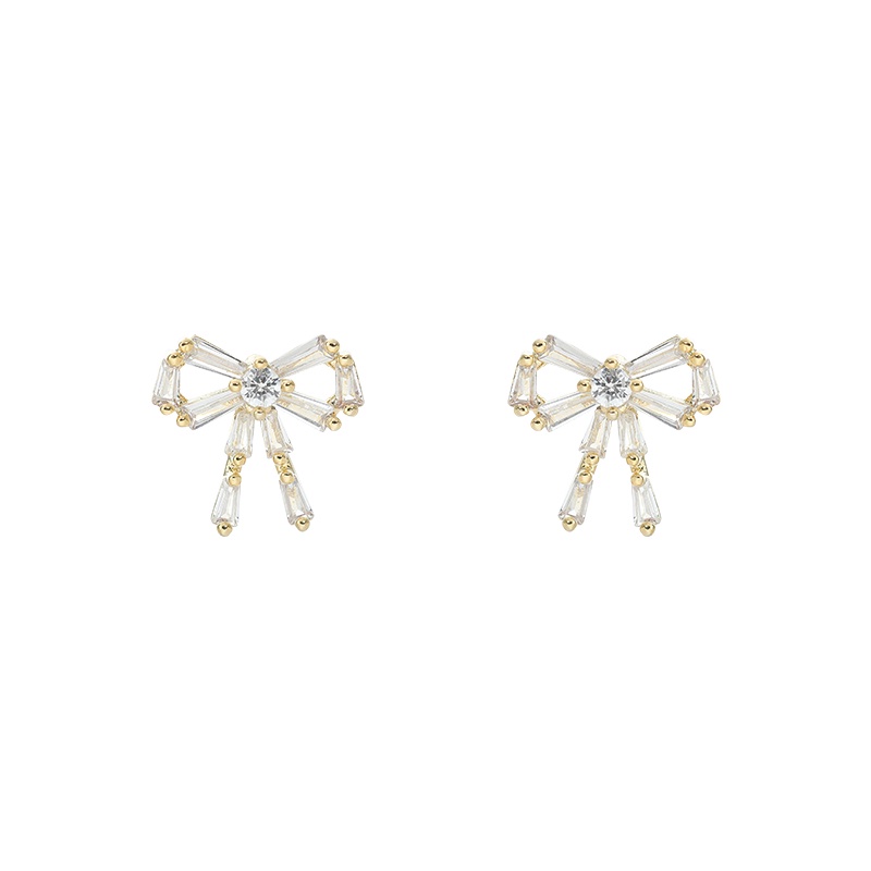 [Jiudolan] Khuyên Tai Thời Trang Hàn Quốc Đính Nơ Zircon Sáng Bóng Không Cần Xỏ Khuyên Tai