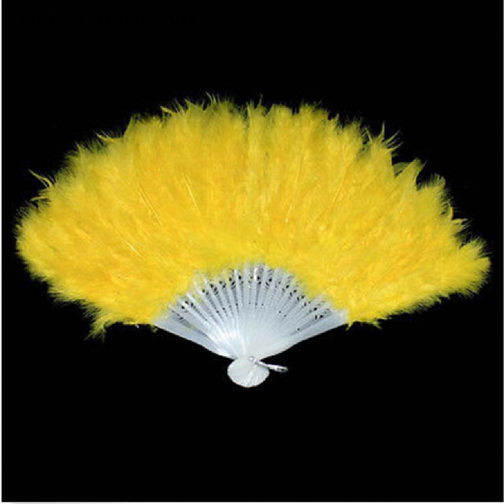 Quạt Xếp Cầm Tay Đính Lông Vũ 9 Màu Mới Cho Tiệc Cưới