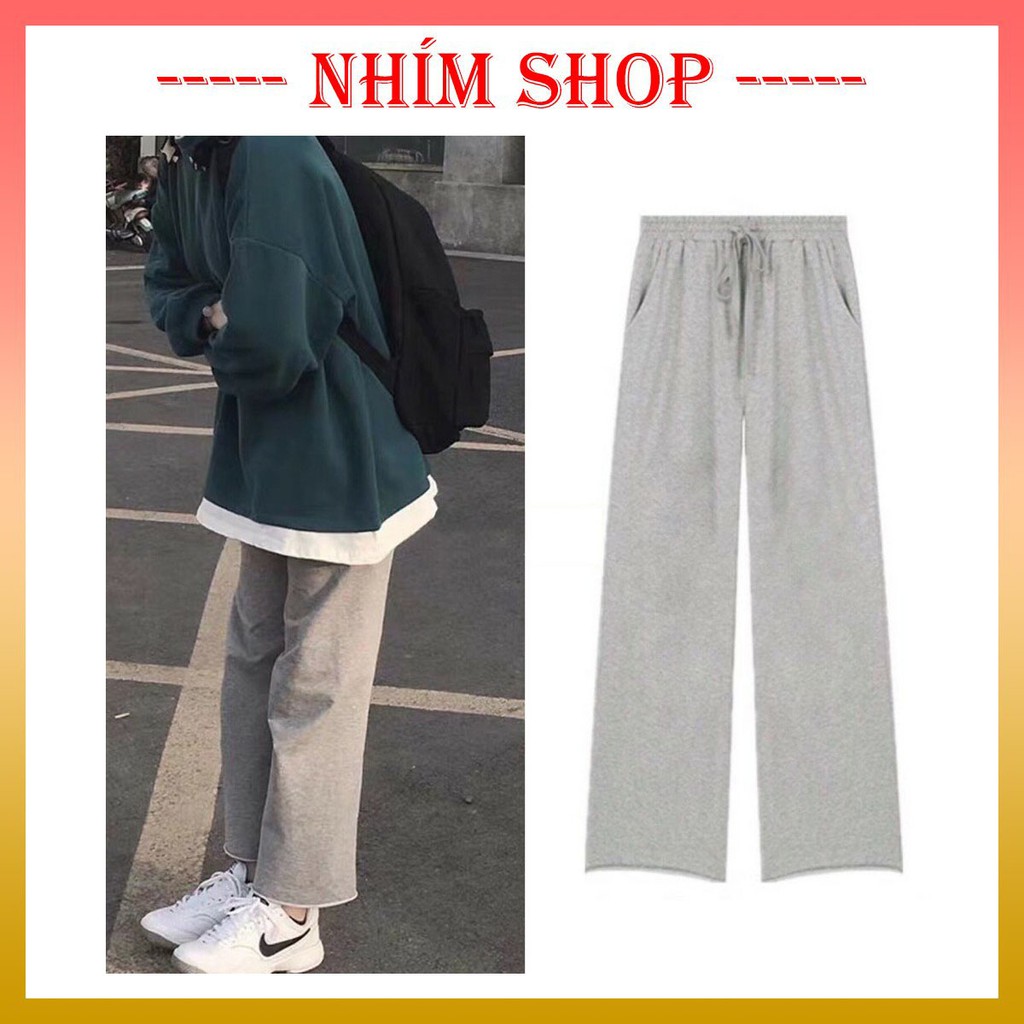 Quần Ống Rộng Nữ Hai Màu Basic - Quần Thun Dài Trơn Nam Nữ Ống Rộng Dáng Suông Ulzzang QD13