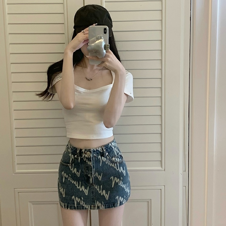 Jiashucheng Chân Váy Denim Ngắn Dáng Chữ a Eo Cao Nhuộm Màu Phong Cách Mỹ Thời Trang Mùa Hè Dành Cho Bạn Nữ