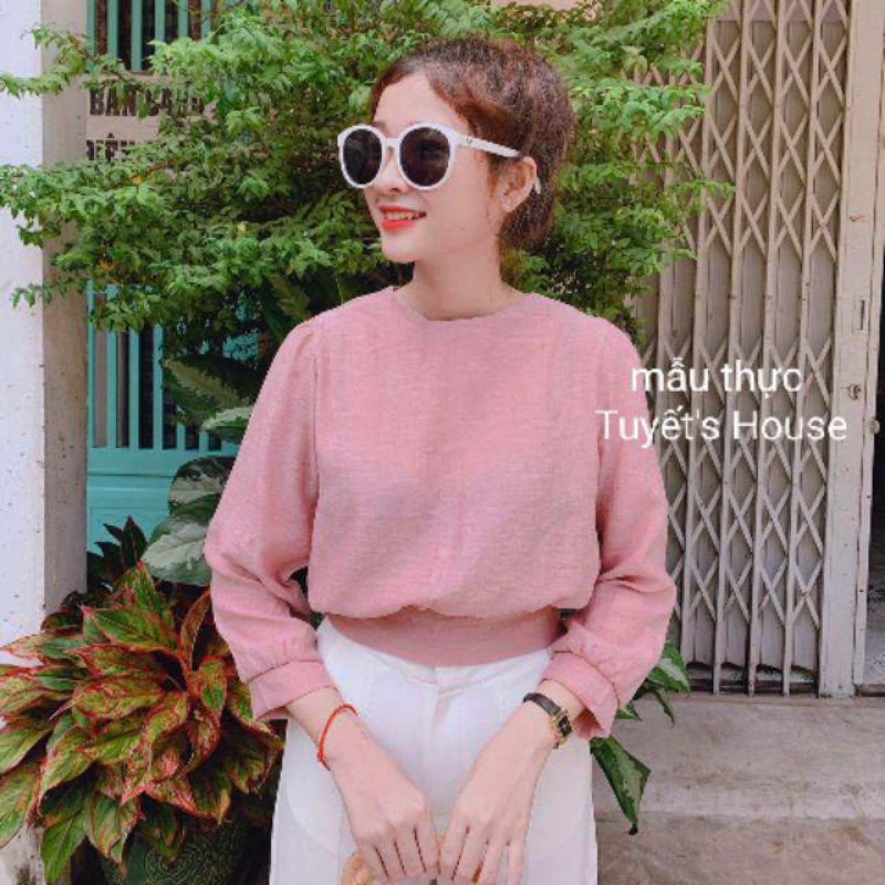 ÁO CROPTOP EVELYN TOP VERSION 2 CỘT NƠ LƯNG TAY DÀI Siêu Xin