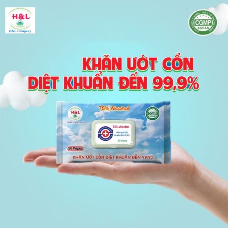 Khăn ướt cồn H&L gói 50 tờ.